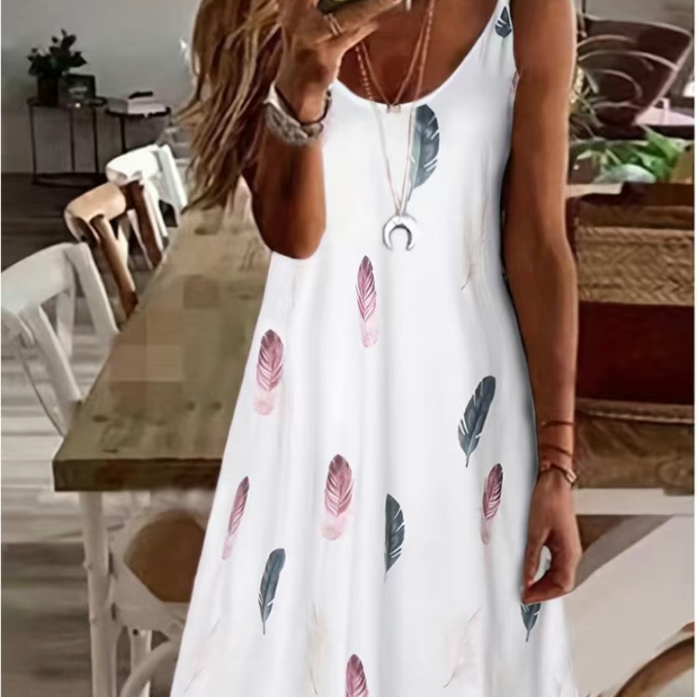 Feather White Print Cami Dress